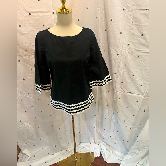 Talbots black bell sleeve small petite top with white detail - Picture 1 of 8